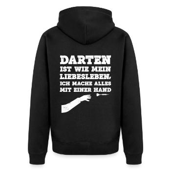 Darten Ist Wie Mein Liebesleben Ich Mache Alles Mi - Unisex Premium Bio Zip Hoodie - Schwarz - Hinten - Nico (187cm)