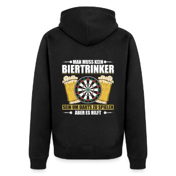 Man Muss Kein Biertrinker Sein Um Darts Zu Spielen - Unisex Premium Bio Zip Hoodie - Schwarz - Hinten - Nico (187cm)