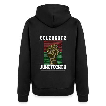 Célèbre le Juneteenth 1865 afro-américain noir - Veste à capuche bio Premium Unisexe - noir - Dos - Nico (187cm)