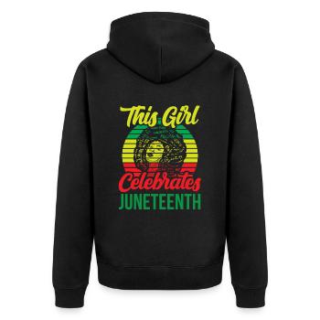 This girl celebrates the Juneteenth 1865 Black - Unisex Premium Organic Zip Hoodie - black - Back - Nico (187cm)