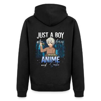 Anime Otaku Weeb - Unisex Premium Organic Zip Hoodie - black - Back - Nico (187cm)