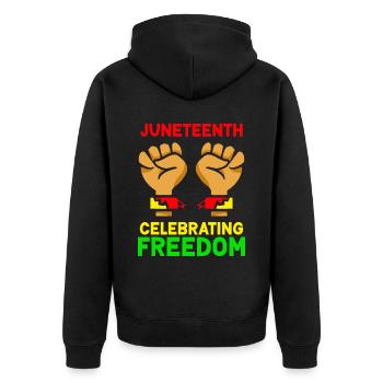 Juneteenth Feier Der Freiheit Black 1865 Afrika - Unisex Premium Bio Zip Hoodie - Schwarz - Hinten - Nico (187cm)