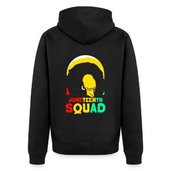 Juneteenth Team Black 1865 African American - Unisex Premium Bio Zip Hoodie - Schwarz - Hinten - Nico (187cm)
