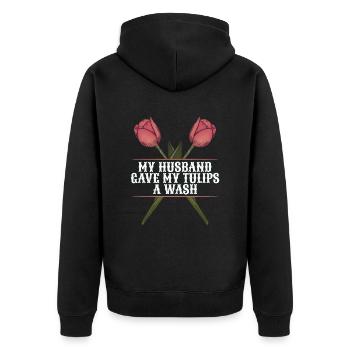 Tulpen Ehemann Tulpen - Unisex Premium Bio Zip Hoodie - Schwarz - Hinten - Nico (187cm)