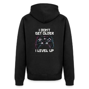 I Don't Get Older I Level Up Gamer - Unisex Premium Bio Zip Hoodie - Schwarz - Hinten - Nico (187cm)