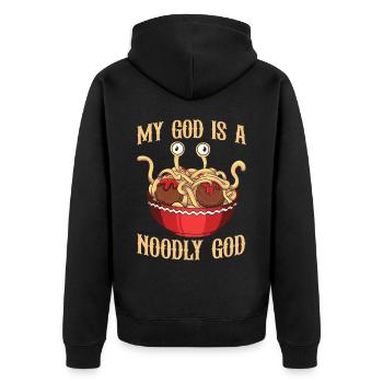 Flying Spaghetti Monster FSM - Unisex Premium Organic Zip Hoodie - black - Back - Nico (187cm)