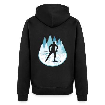 Langlauf Wintersport Skilanglauf Sport - Unisex Premium Bio Zip Hoodie - Schwarz - Hinten - Nico (187cm)