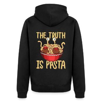 Fliegendes Spaghettimonster FSM - Unisex Premium Bio Zip Hoodie - Schwarz - Hinten - Nico (187cm)