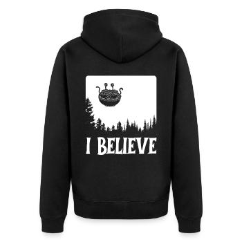 Fliegendes Spaghettimonster FSM Pastafari Pastafar - Unisex Premium Bio Zip Hoodie - Schwarz - Hinten - Nico (187cm)