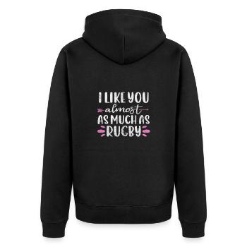 Rugby Verein Rugbyteam Football Sport Geschenk - Unisex Premium Bio Zip Hoodie - Schwarz - Hinten - Nico (187cm)
