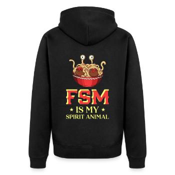 Fliegendes Spaghettimonster Pastafari - Unisex Premium Bio Zip Hoodie - Schwarz - Hinten - Nico (187cm)