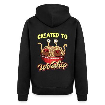 Fliegendes Spaghettimonster Pastafari - Unisex Premium Bio Zip Hoodie - Schwarz - Hinten - Nico (187cm)