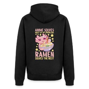 Anime Ramen Axolotl - Unisex Premium Bio Zip Hoodie - Schwarz - Hinten - Nico (187cm)