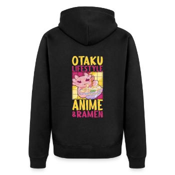 Anime Ramen Axolotl - Unisex Premium Bio Zip Hoodie - Schwarz - Hinten - Nico (187cm)