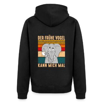 Der Frühe Vogel kann mich mal Elefant Kaffee - Unisex Premium Bio Zip Hoodie - Schwarz - Hinten - Nico (187cm)