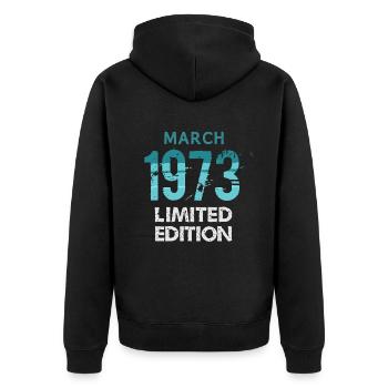 Millésime Mars 1973 Edition Limitée - Veste à capuche bio Premium Unisexe - noir - Dos - Nico (187cm)