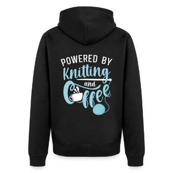 Knitting Knitter Coffee Powered By - Unisex Premium Bio Zip Hoodie - Schwarz - Hinten - Nico (187cm)