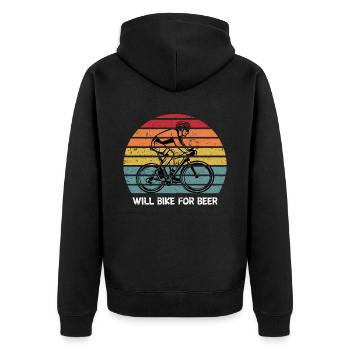 Will Bike For Beer Fahrradfahrer - Unisex Premium Bio Zip Hoodie - Schwarz - Hinten - Nico (187cm)