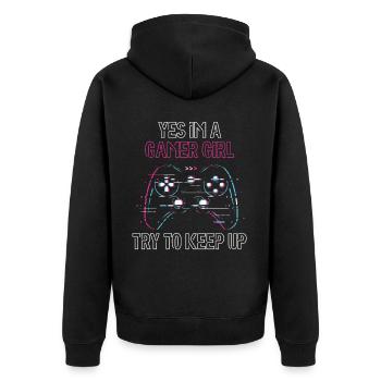 Yes Im A Gamer Girl versuchen Sie, - Unisex Premium Bio Zip Hoodie - Schwarz - Hinten - Nico (187cm)