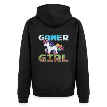 Unicorn Pixel Gamer Girl Videospiele - Unisex Premium Bio Zip Hoodie - Schwarz - Hinten - Nico (187cm)