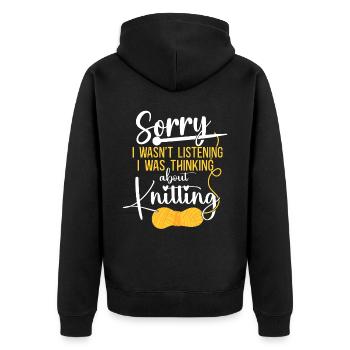 Knitting Knitter Sorry I Wasn't - Unisex Premium Bio Zip Hoodie - Schwarz - Hinten - Nico (187cm)