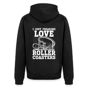 Achterbahn - Unisex Premium Bio Zip Hoodie - Schwarz - Hinten - Nico (187cm)