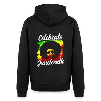 Feiert Den Juneteenth Black 1865 African American - Unisex Premium Bio Zip Hoodie - Schwarz - Hinten - Nico (187cm)