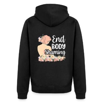 Body Shaming Beenden Bodyshaming Ärgern Stoppen - Unisex Premium Bio Zip Hoodie - Schwarz - Hinten - Nico (187cm)