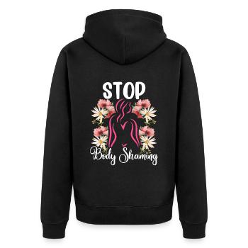 Schluss Mit Body Shaming Bodyshaming Ärgern - Unisex Premium Bio Zip Hoodie - Schwarz - Hinten - Nico (187cm)