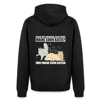 Was ist besser als eine Maine Coon Katze? Zwei - Unisex Premium Bio Zip Hoodie - Schwarz - Hinten - Nico (187cm)