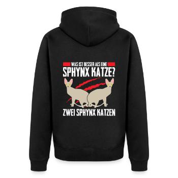 Was ist besser als eine Sphynx Katze? Zwei Sphynx - Unisex Premium Bio Zip Hoodie - Schwarz - Hinten - Nico (187cm)