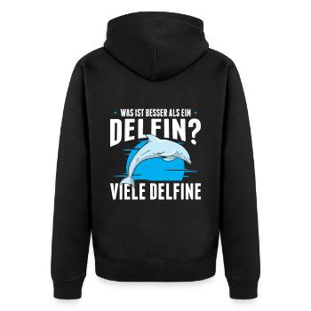 Was ist besser als ein Delfin? Viele Delfine - Unisex Premium Bio Zip Hoodie - Schwarz - Hinten - Nico (187cm)
