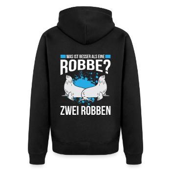 Was ist besser als eine Robbe? Zwei Robben - Unisex Premium Bio Zip Hoodie - Schwarz - Hinten - Nico (187cm)