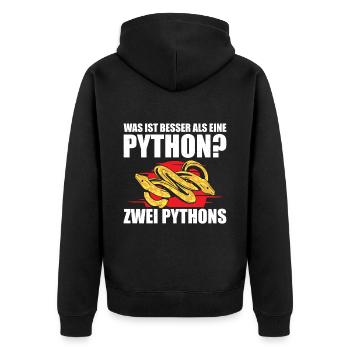 Was ist besser als eine Python? Zwei Pythons - Unisex Premium Bio Zip Hoodie - Schwarz - Hinten - Nico (187cm)