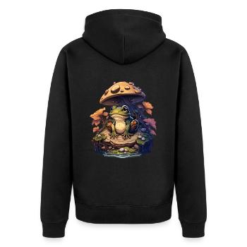 Frosch mit Pilzen Frösche Kröte Amphibie - Unisex Premium Bio Zip Hoodie - Schwarz - Hinten - Nico (187cm)