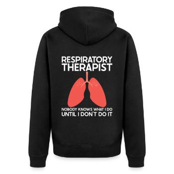 Respiratory therapists - Unisex Premium Organic Zip Hoodie - black - Back - Nico (187cm)