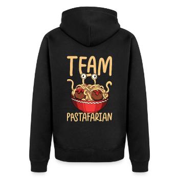 Fliegendes Spaghettimonster FSM Pastafari - Unisex Premium Bio Zip Hoodie - Schwarz - Hinten - Nico (187cm)
