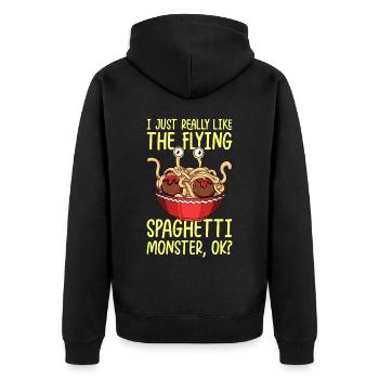 Fliegendes Spaghettimonster Pastafari Pastafari - Unisex Premium Bio Zip Hoodie - Schwarz - Hinten - Nico (187cm)