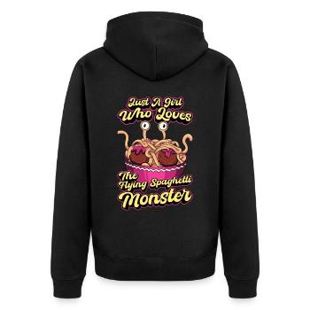 Fliegendes Spaghettimonster Pastafari Pastafari - Unisex Premium Bio Zip Hoodie - Schwarz - Hinten - Nico (187cm)