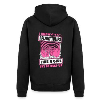 Tulpen - Unisex Premium Bio Zip Hoodie - Schwarz - Hinten - Nico (187cm)