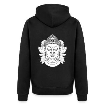 Buddha Buddhist Blumen - Unisex Premium Bio Zip Hoodie - Schwarz - Hinten - Nico (187cm)