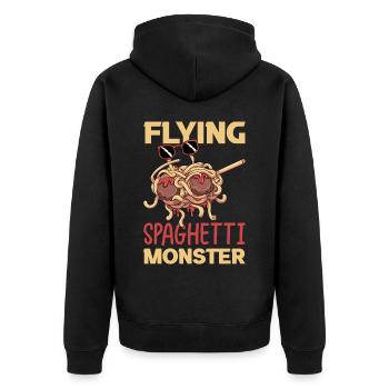 Fliegendes Spaghettimonster betupfen - Unisex Premium Bio Zip Hoodie - Schwarz - Hinten - Nico (187cm)