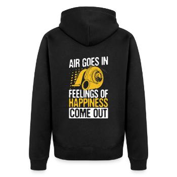 Luft geht rein Glücksgefühle kommen raus! Tuning - Unisex Premium Bio Zip Hoodie - Schwarz - Hinten - Nico (187cm)