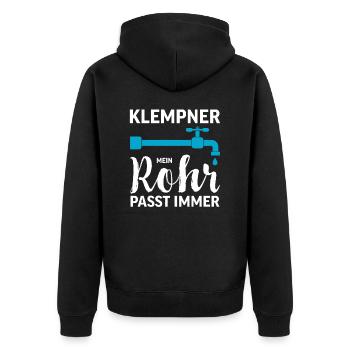 Klempner I Heizungsbauer Heizung Motiv für - Unisex Premium Bio Zip Hoodie - Schwarz - Hinten - Nico (187cm)