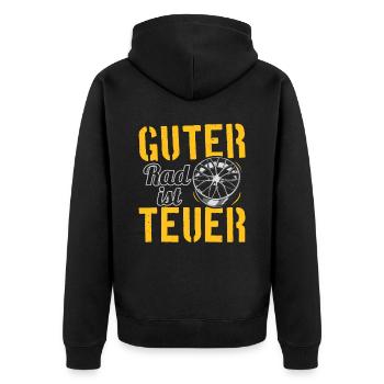Guter Rad ist Teuer! Tuner Felgen Spruch Tuning - Unisex Premium Bio Zip Hoodie - Schwarz - Hinten - Nico (187cm)