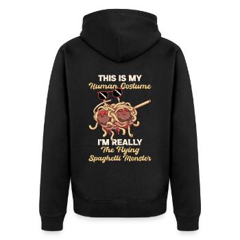 Tupfende fliegende Spaghettimonster Pastafarian - Unisex Premium Bio Zip Hoodie - Schwarz - Hinten - Nico (187cm)