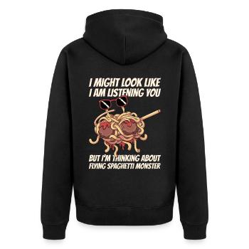Tupfende fliegende Spaghettimonster Pastafarian - Unisex Premium Bio Zip Hoodie - Schwarz - Hinten - Nico (187cm)