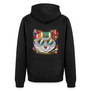 60s 70s Costume Groovy Hippie - Unisex Premium Organic Zip Hoodie - black - Back - Nico (187cm)