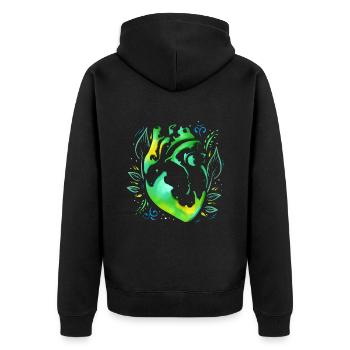 Cœur biologique vert avec feuilles dans le style asiatique - Veste à capuche bio Premium Unisexe - noir - Dos - Nico (187cm)