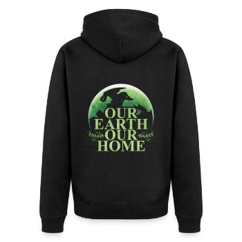 Logo Our Earth Our Home For Earth Day - Unisex Premium Bio Zip Hoodie - Schwarz - Hinten - Nico (187cm)